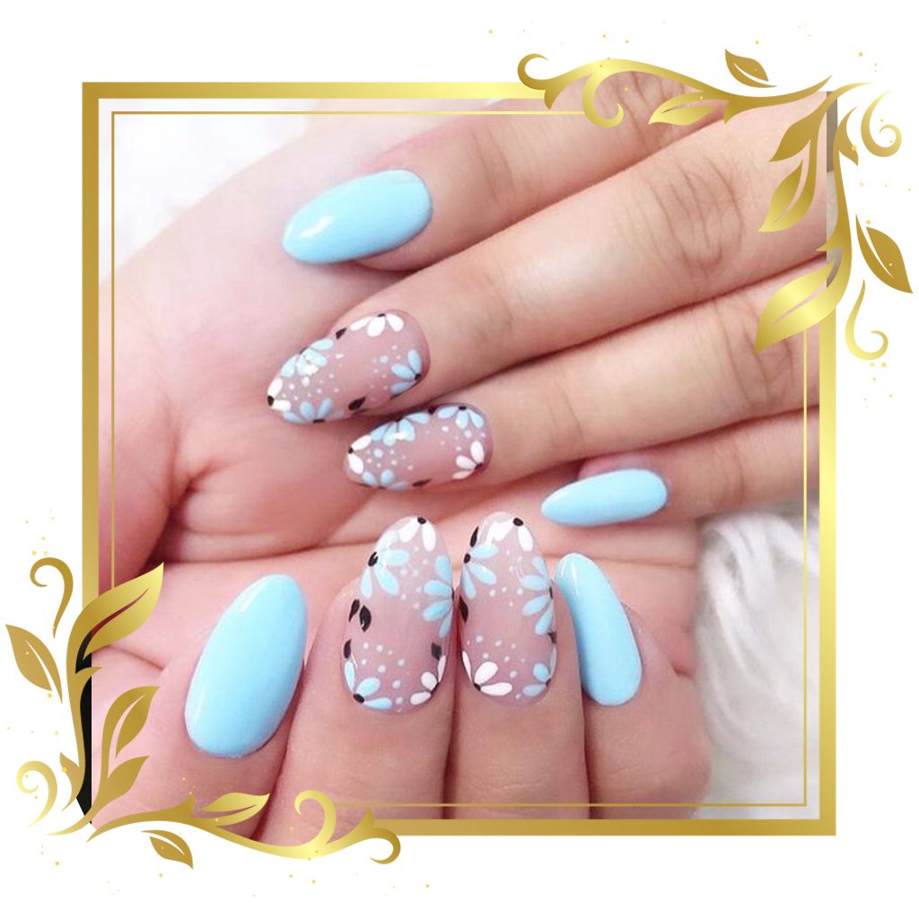 Pastel Blue Florals - The Nail Art School